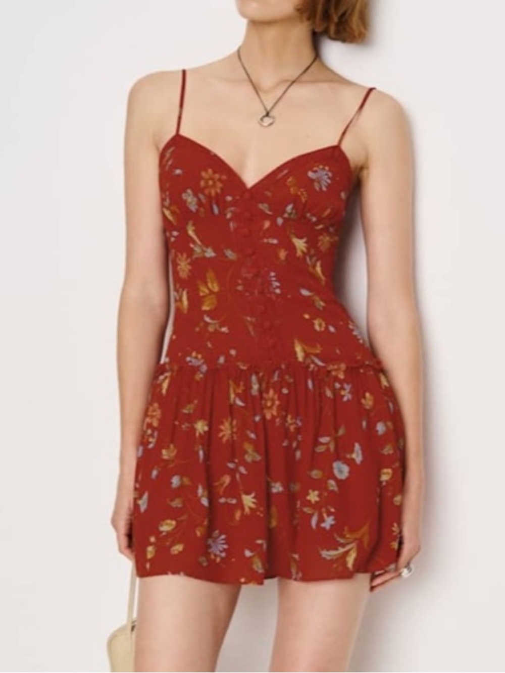 Reformation citrus mini dress borsa floral red print smocked sz 12 NWT